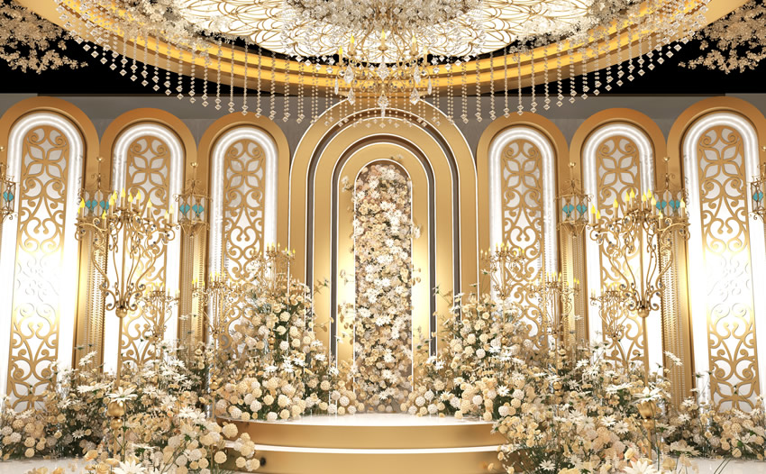 云南香槟色调婚礼堂效果展示